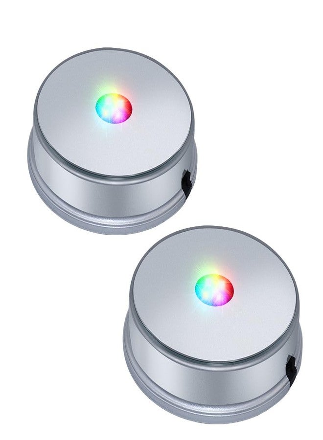 PHOSOK LED Silver Display Base- Crystal Glass Art Statue Merchandise Display Stand- Multicolor Changing Light Display Stand Powered by 3 AAA Batteries （Pack of 2） - Image 1